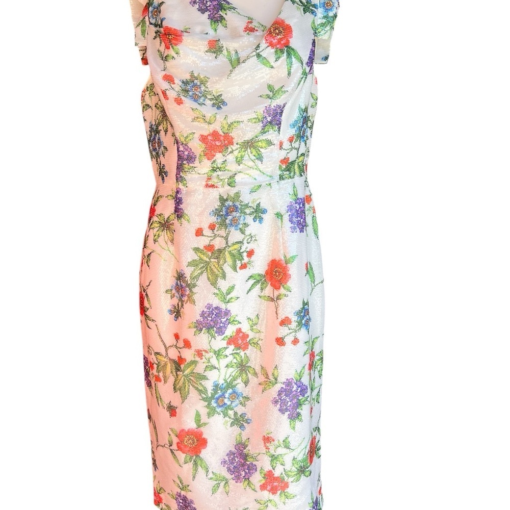 Black Halo Jackie O Sequined Sheath Dress in the Garden Party, floral print - Picture 2 of 8
